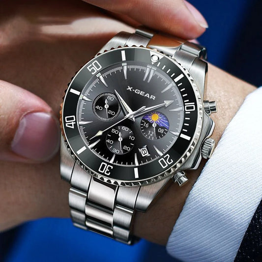 X-GEAR Fashion Mens Watches for Men Sport Waterproof Stainless Steel Quartz Watch Luxury Man Business Luminous Clock