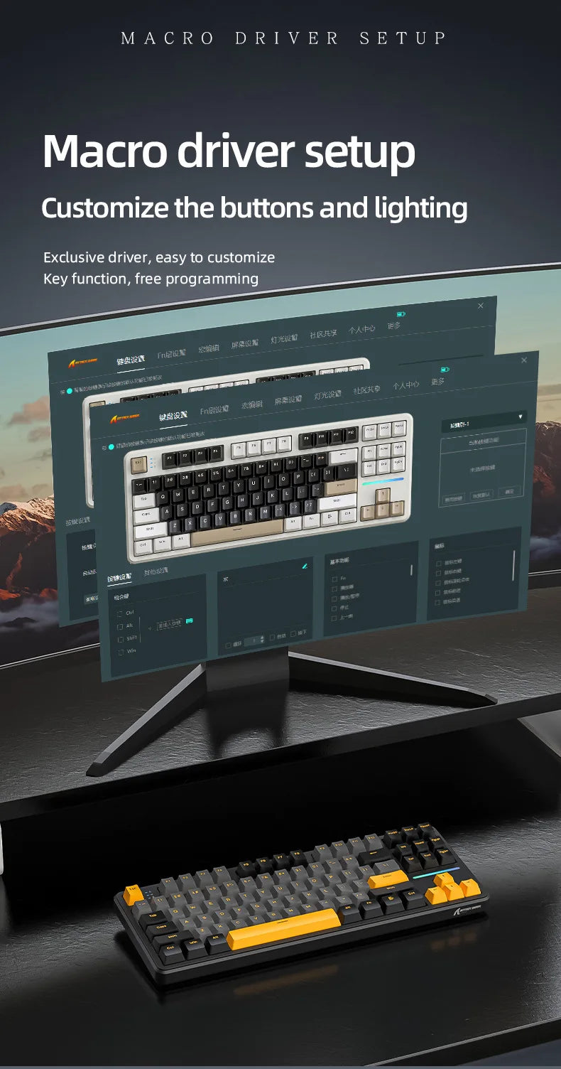 Attack Shark X87 Wireless Mechanical Keyboard BT Three Mode Game Customized Side Carved Game Keyboard