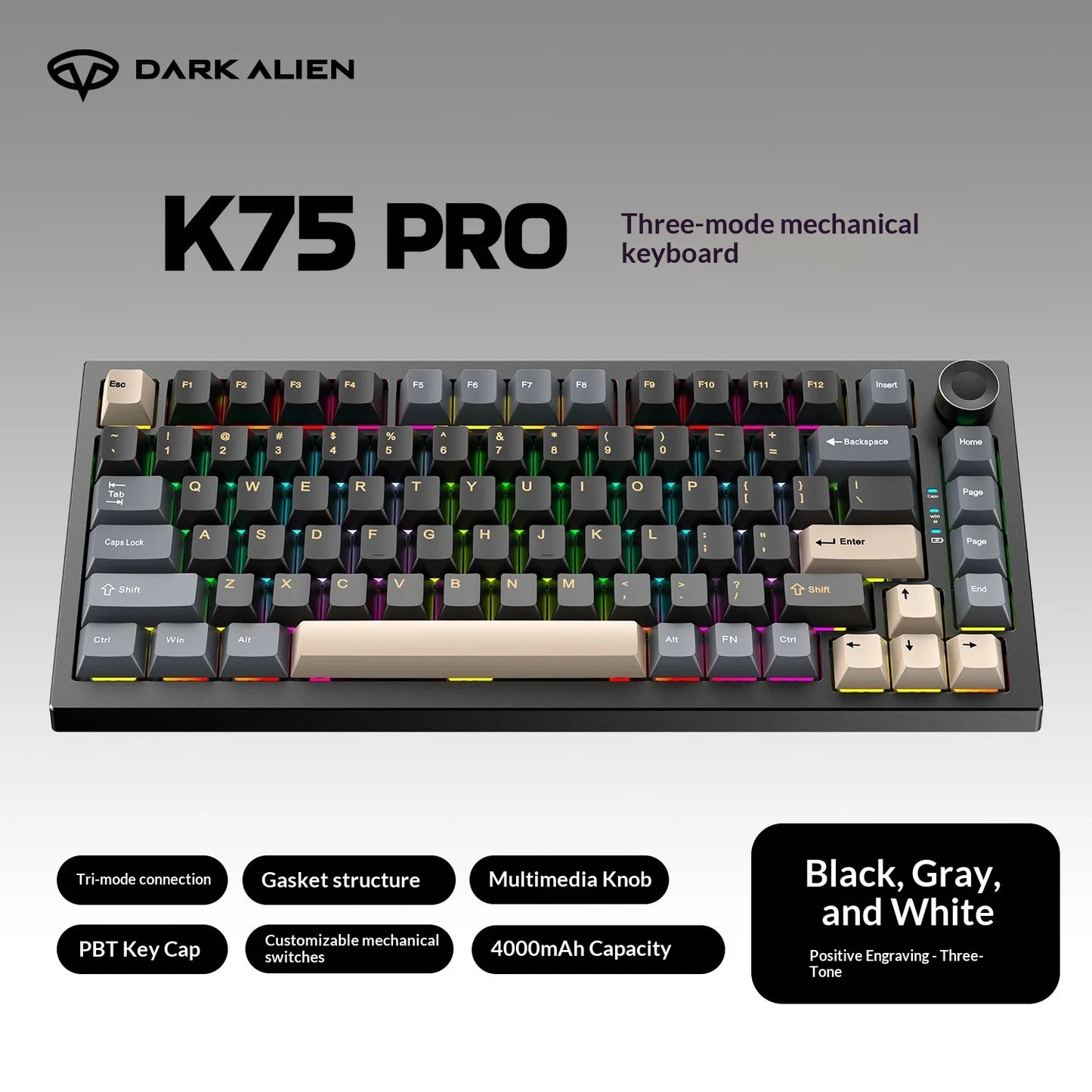 Spot K75pro Three-Mode for RGB Backlit Magnetic Axis Customized Third Mock Examination Hot Plug Wireless Gaming Keyboard