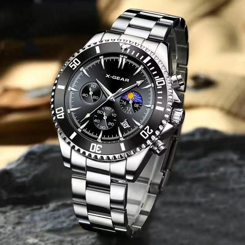 X-GEAR Fashion Mens Watches for Men Sport Waterproof Stainless Steel Quartz Watch Luxury Man Business Luminous Clock