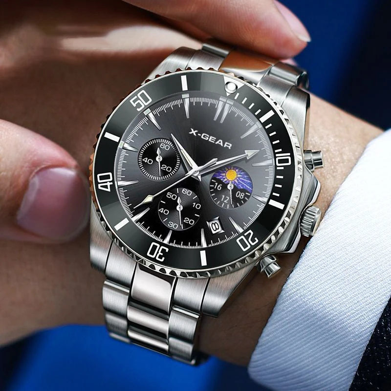 X-GEAR Fashion Mens Watches for Men Sport Waterproof Stainless Steel Quartz Watch Luxury Man Business Luminous Clock