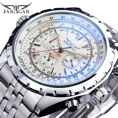 JARAGAR 212 Elegant Automatic Mechanical Watches for Man Hollowing Dial Chronograph Luminous Multifunctional Men Wristwatch
