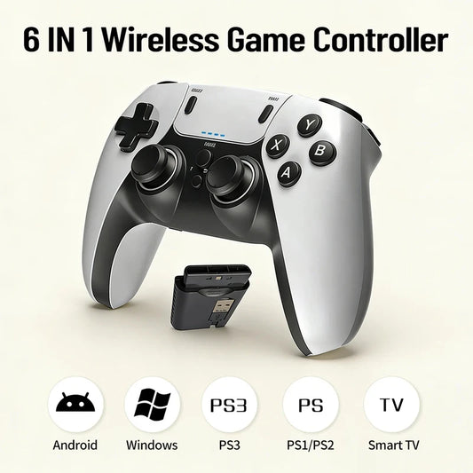 2.4G Wireless Game Controller 6-in-1 Dual Vibration Gamepad for PS1 PS2 PS3 PC Android Smart TV Box Game Computer Gaming