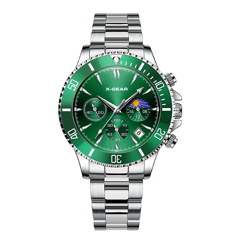 X-GEAR Fashion Mens Watches for Men Sport Waterproof Stainless Steel Quartz Watch Luxury Man Business Luminous Clock