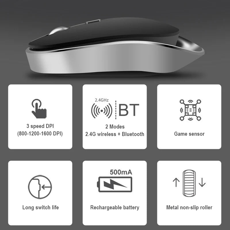 Wireless Mouse For Laptop PC Bluetooth RGB Rechargeable Mouses Wireless Computer Silent Mice LED Backlit Ergonomic Gaming Mause