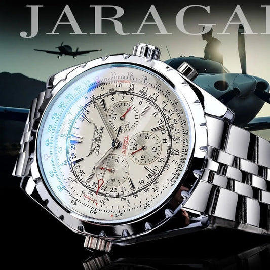 JARAGAR 212 Elegant Automatic Mechanical Watches for Man Hollowing Dial Chronograph Luminous Multifunctional Men Wristwatch