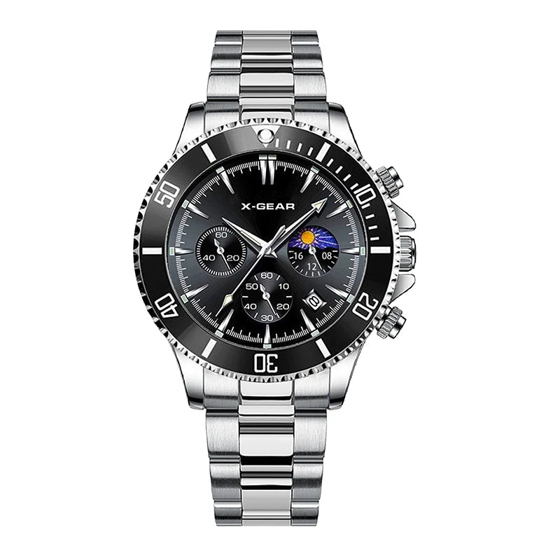 X-GEAR Fashion Mens Watches for Men Sport Waterproof Stainless Steel Quartz Watch Luxury Man Business Luminous Clock