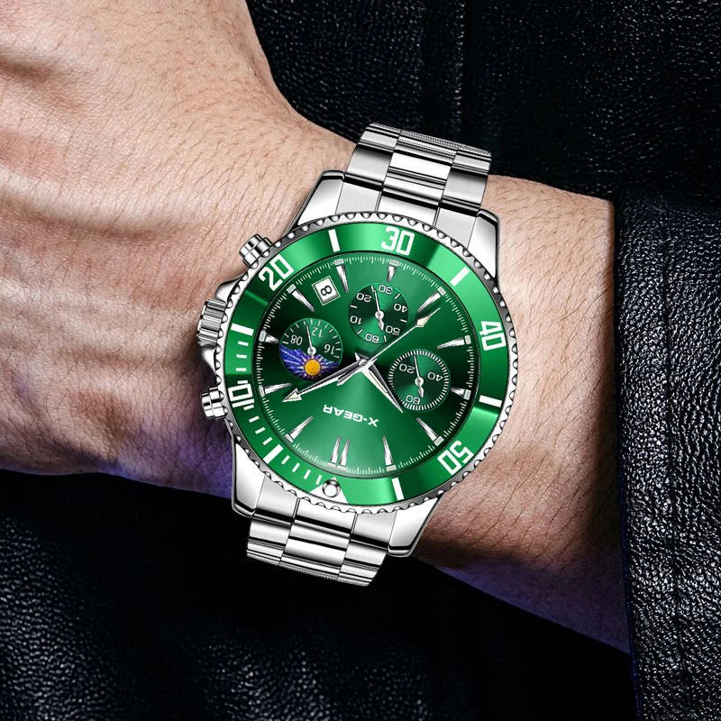 X-GEAR Fashion Mens Watches for Men Sport Waterproof Stainless Steel Quartz Watch Luxury Man Business Luminous Clock