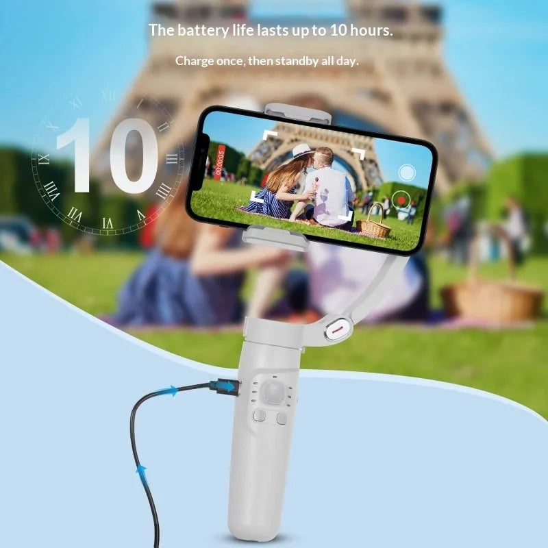 3-Axis Phone Gimbal, AI Face Tracking, Gesture Ctrl, 360° Rotate, 10H Battery, Foldable, for IPhone Android Vlog Live