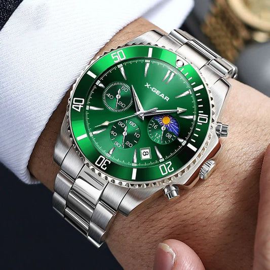 X-GEAR Fashion Mens Watches for Men Sport Waterproof Stainless Steel Quartz Watch Luxury Man Business Luminous Clock