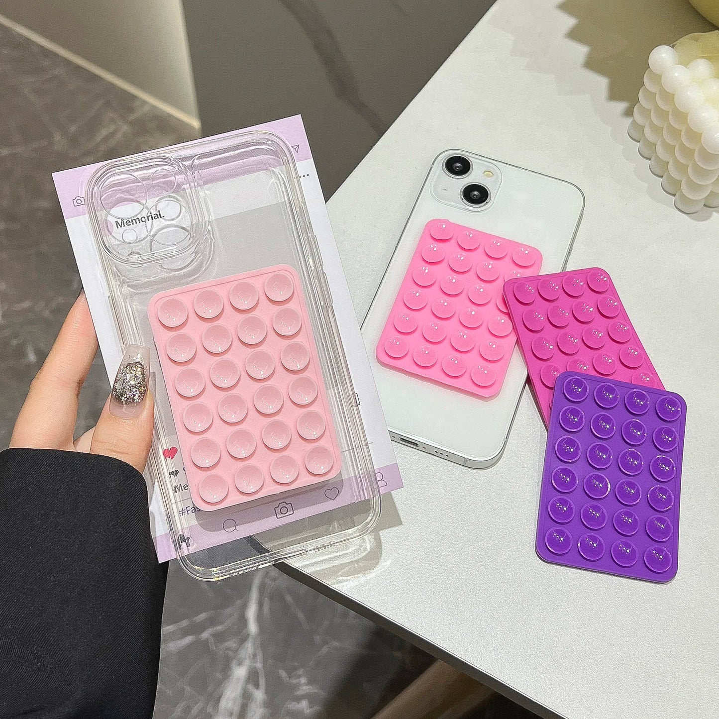Candy Color Suction Cup Silicone Phone Backed sticker Suction Pad phone holder Backed Adhesive Rubber Sucker Pad For Fixed Pad