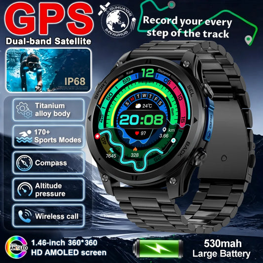 The 2026 new smartwatch is equipped with a built-in GPS 1.46-inch AMOLED screen compass and multiple sports modes